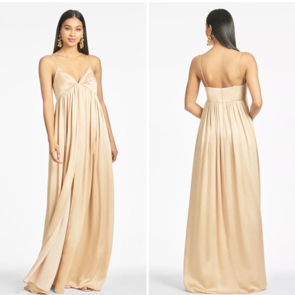 Sachin & Babi women’s Jessica Crinkled Georgette Gown‎ size 12 champagne NWT